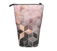 YUNWEIKEJI Estilo nórdico, patrón geométrico Rosa Rosa, Dorado, Estuche telescópico para lápices, Soporte para lápices con Cremallera, Bolsa de Maquillaje, Bolsa para lápices