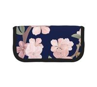 YUNWEIKEJI Floral Flor De Cerezo Sakura Azul Marino, Estuche para lápices, Estuche para lápices de Lona Bolsa para cosméticos de Gran Capacidad
