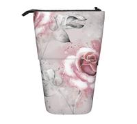 YUNWEIKEJI Flores Rosadas Acuarela Floral Rosa Hojas Grises Splash, Estuche telescópico para lápices, Soporte para lápices con Cremallera, Bolsa de Maquillaje, Bolsa para lápices