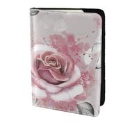 YUNWEIKEJI Flores Rosadas Acuarela Floral Rosa Hojas Grises Splash, Funda para Pasaporte Cartera de Viaje de Cuero PU Funda para Pasaporte Fundas para Pasaporte 5,5 Pulgadas
