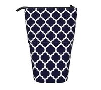 YUNWEIKEJI Geométrico marroquí Azul Marino Moderno, Estuche telescópico para lápices, Soporte para lápices con Cremallera, Bolsa de Maquillaje, Bolsa para lápices