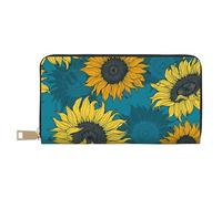 YUNWEIKEJI Girasoles Amarillos sobre Fondo Azul, Carteras Cartera de Gran Capacidad para Hombres y Mujeres Carteras Tarjeta de crédito Cartera de Cuero de Microfibra