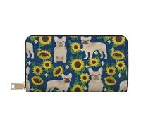 YUNWEIKEJI Girasoles Bulldog Francés, Carteras Cartera de Gran Capacidad para Hombres y Mujeres Carteras Tarjeta de crédito Cartera de Cuero de Microfibra