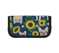 YUNWEIKEJI Girasoles Bulldog Francés, Estuche para lápices, Estuche para lápices de Lona Bolsa para cosméticos de Gran Capacidad