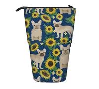 YUNWEIKEJI Girasoles Bulldog Francés, Estuche telescópico para lápices, Soporte para lápices con Cremallera, Bolsa de Maquillaje, Bolsa para lápices