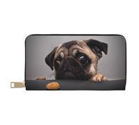 YUNWEIKEJI Gracioso Perro codicioso Pug, Carteras Cartera de Gran Capacidad para Hombres y Mujeres Carteras Tarjeta de crédito Cartera de Cuero de Microfibra