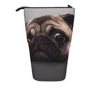 YUNWEIKEJI Gracioso Perro codicioso Pug, Estuche telescópico para lápices, Soporte para lápices con Cremallera, Bolsa de Maquillaje, Bolsa para lápices