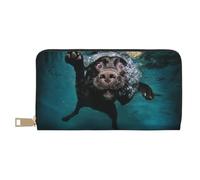 YUNWEIKEJI Gracioso Perro Labrador Negro Nadando con Cara expresiva, Carteras Cartera de Gran Capacidad para Hombres y Mujeres Carteras Tarjeta de crédito Cartera de Cuero de Microfibra