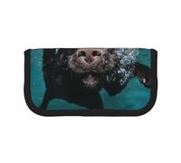 YUNWEIKEJI Gracioso Perro Labrador Negro Nadando con Cara expresiva, Estuche para lápices, Estuche para lápices de Lona Bolsa para cosméticos de Gran Capacidad