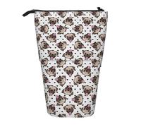 YUNWEIKEJI Happy Pugs Corazones Negros Raza De Perro Lindo Pug, Estuche telescópico para lápices, Soporte para lápices con Cremallera, Bolsa de Maquillaje, Bolsa para lápices