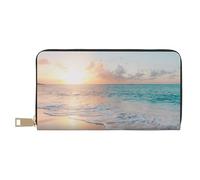 YUNWEIKEJI Hermosa Playa Amarillo Atardecer Océano, Carteras Cartera de Gran Capacidad para Hombres y Mujeres Carteras Tarjeta de crédito Cartera de Cuero de Microfibra