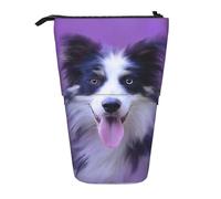 YUNWEIKEJI Hermoso Cachorro Border Collie, Estuche telescópico para lápices, Soporte para lápices con Cremallera, Bolsa de Maquillaje, Bolsa para lápices