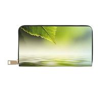 YUNWEIKEJI Hoja Verde Reflejando En El Agua del Río, Carteras Cartera de Gran Capacidad para Hombres y Mujeres Carteras Tarjeta de crédito Cartera de Cuero de Microfibra