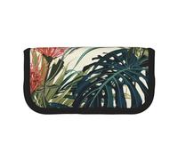 YUNWEIKEJI Hojas Palmeras Exóticas Hoja Selva Tropical Floral Rosa Verde, Estuche para lápices, Estuche para lápices de Lona Bolsa para cosméticos de Gran Capacidad