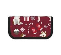 YUNWEIKEJI Husky Bastones de Caramelo Medias Vacaciones Perro Ruby, Estuche para lápices, Estuche para lápices de Lona Bolsa para cosméticos de Gran Capacidad