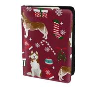 YUNWEIKEJI Husky Bastones de Caramelo Medias Vacaciones Perro Ruby, Funda para Pasaporte Cartera de Viaje de Cuero PU Funda para Pasaporte Fundas para Pasaporte 5,5 Pulgadas
