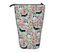 YUNWEIKEJI Husky Florals Lindo Menta Claro Mejores Perros Husky, Estuche telescópico para lápices, Soporte para lápices con Cremallera, Bolsa de Maquillaje, Bolsa para lápices