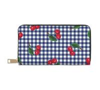 YUNWEIKEJI Imprimir Cerezas en Cuadros Azules, Carteras Cartera de Gran Capacidad para Hombres y Mujeres Carteras Tarjeta de crédito Cartera de Cuero de Microfibra