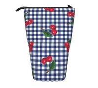 YUNWEIKEJI Imprimir Cerezas en Cuadros Azules, Estuche telescópico para lápices, Soporte para lápices con Cremallera, Bolsa de Maquillaje, Bolsa para lápices