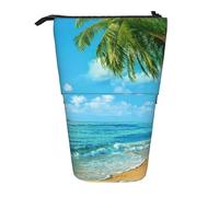YUNWEIKEJI Imprimir Océano Mar Playa Palmeras Hojas, Estuche telescópico para lápices, Soporte para lápices con Cremallera, Bolsa de Maquillaje, Bolsa para lápices
