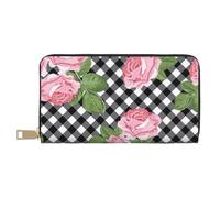 YUNWEIKEJI Imprimir Rosas sobre Cuadros Blancos Y Negros, Carteras Cartera de Gran Capacidad para Hombres y Mujeres Carteras Tarjeta de crédito Cartera de Cuero de Microfibra