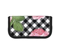 YUNWEIKEJI Imprimir Rosas sobre Cuadros Blancos Y Negros, Estuche para lápices, Estuche para lápices de Lona Bolsa para cosméticos de Gran Capacidad