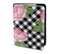 YUNWEIKEJI Imprimir Rosas sobre Cuadros Blancos Y Negros, Funda para Pasaporte Cartera de Viaje de Cuero PU Funda para Pasaporte Fundas para Pasaporte 5,5 Pulgadas