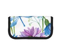 YUNWEIKEJI Libélula Flor Azul Acuarela, Estuche para lápices, Estuche para lápices de Lona Bolsa para cosméticos de Gran Capacidad