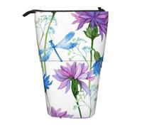 YUNWEIKEJI Libélula Flor Azul Acuarela, Estuche telescópico para lápices, Soporte para lápices con Cremallera, Bolsa de Maquillaje, Bolsa para lápices