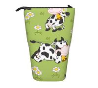 YUNWEIKEJI Lindo Animal Vaca Verde, Estuche telescópico para lápices, Soporte para lápices con Cremallera, Bolsa de Maquillaje, Bolsa para lápices
