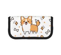 YUNWEIKEJI Lindo patrón de Hueso y Perro Corgi, Estuche para lápices, Estuche para lápices de Lona Bolsa para cosméticos de Gran Capacidad