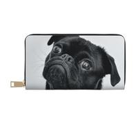 YUNWEIKEJI Lindo Perro Pug Negro, Carteras Cartera de Gran Capacidad para Hombres y Mujeres Carteras Tarjeta de crédito Cartera de Cuero de Microfibra
