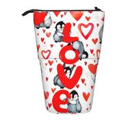 YUNWEIKEJI Lindos pingüinos día de San Valentín, Estuche telescópico para lápices, Soporte para lápices con Cremallera, Bolsa de Maquillaje, Bolsa para lápices