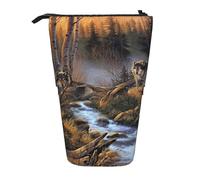 YUNWEIKEJI Lobo, Fauna, Estuche telescópico para lápices, Soporte para lápices con Cremallera, Bolsa de Maquillaje, Bolsa para lápices