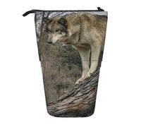 YUNWEIKEJI Lobo Impreso, Estuche telescópico para lápices, Soporte para lápices con Cremallera, Bolsa de Maquillaje, Bolsa para lápices