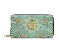 YUNWEIKEJI Mandala Celta Suave, Verde Salvia y Dorado, Carteras Cartera de Gran Capacidad para Hombres y Mujeres Carteras Tarjeta de crédito Cartera de Cuero de Microfibra
