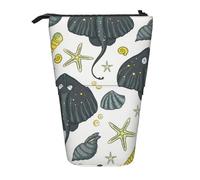 YUNWEIKEJI Mantarraya de Vida Marina, Estuche telescópico para lápices, Soporte para lápices con Cremallera, Bolsa de Maquillaje, Bolsa para lápices
