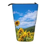 YUNWEIKEJI Mar De Girasol Y Cielo Azul Nubes Blancas, Estuche telescópico para lápices, Soporte para lápices con Cremallera, Bolsa de Maquillaje, Bolsa para lápices