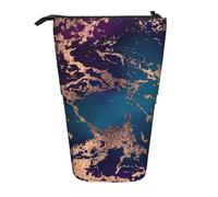 YUNWEIKEJI Marble Luxe Decor Morado Oscuro y Verde Azulado con Dorado, Estuche telescópico para lápices, Soporte para lápices con Cremallera, Bolsa de Maquillaje, Bolsa para lápices