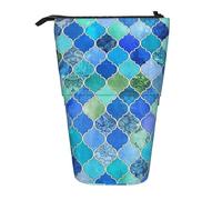 YUNWEIKEJI Marroquí Decorativo Azul Cobalto Y Aqua, Estuche telescópico para lápices, Soporte para lápices con Cremallera, Bolsa de Maquillaje, Bolsa para lápices