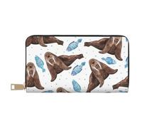 YUNWEIKEJI Morsa Marrón Acuarela, Carteras Cartera de Gran Capacidad para Hombres y Mujeres Carteras Tarjeta de crédito Cartera de Cuero de Microfibra