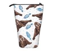 YUNWEIKEJI Morsa Marrón Acuarela, Estuche telescópico para lápices, Soporte para lápices con Cremallera, Bolsa de Maquillaje, Bolsa para lápices