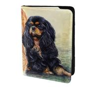 YUNWEIKEJI Negro Dorado Cavalier King Charles Spaniel, Funda para Pasaporte Cartera de Viaje de Cuero PU Funda para Pasaporte Fundas para Pasaporte 5,5 Pulgadas