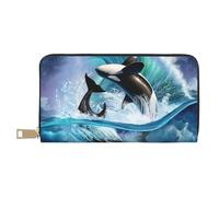 YUNWEIKEJI Ola de orcas orcas, Carteras Cartera de Gran Capacidad para Hombres y Mujeres Carteras Tarjeta de crédito Cartera de Cuero de Microfibra