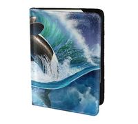YUNWEIKEJI Ola de orcas orcas, Funda para Pasaporte Cartera de Viaje de Cuero PU Funda para Pasaporte Fundas para Pasaporte 5,5 Pulgadas