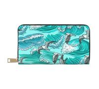 YUNWEIKEJI Olas Bosquejo Gaviota Aves, Carteras Cartera de Gran Capacidad para Hombres y Mujeres Carteras Tarjeta de crédito Cartera de Cuero de Microfibra