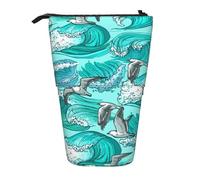 YUNWEIKEJI Olas Bosquejo Gaviota Aves, Estuche telescópico para lápices, Soporte para lápices con Cremallera, Bolsa de Maquillaje, Bolsa para lápices