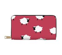 YUNWEIKEJI Oveja Linda Dibujos Animados Oveja Blanca Estampado Rojo, Carteras Cartera de Gran Capacidad para Hombres y Mujeres Carteras Tarjeta de crédito Cartera de Cuero de Microfibra