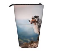 YUNWEIKEJI Pastor Australiano Montañas Aussie Pets Perros, Estuche telescópico para lápices, Soporte para lápices con Cremallera, Bolsa de Maquillaje, Bolsa para lápices