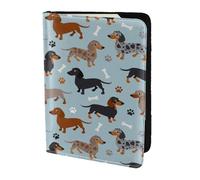 YUNWEIKEJI Patas y Huesos de Perro Salchicha Azul, Funda para Pasaporte Cartera de Viaje de Cuero PU Funda para Pasaporte Fundas para Pasaporte 5,5 Pulgadas